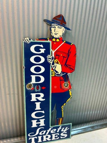 Vintage Goodrich Safety Shoes reclamebord – emaille