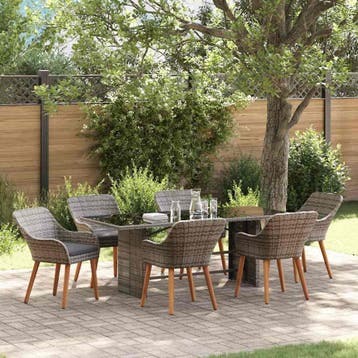 vidaXL Tuin eettafelset 7 st Grijs poly rattan, Verzenden, Nieuw, Rotan, 7 zitplaatsen