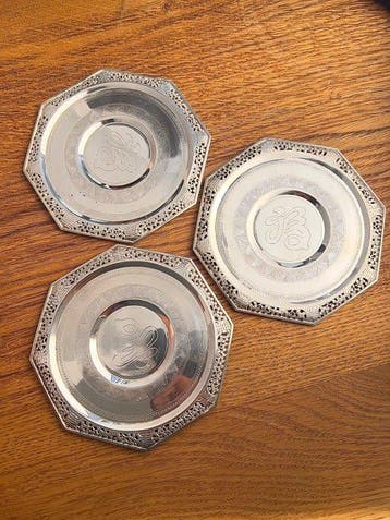 Phu Loi Tea Saucer Silver Vietnam .900 - Presenteerblad (3), Antiek en Kunst