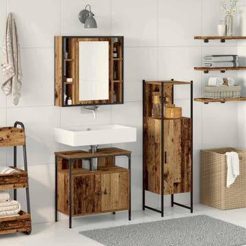 vidaXL Badkamermeubelset met plank met opslag 3 pcs Bruin, Huis en Inrichting, Badkamer | Badkamermeubels, Verzenden, Nieuw, Overige typen