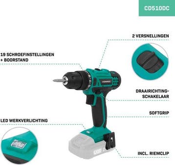 2dekans | VONROC Accuboormachine 20V – 19 schroefstanden +, Ophalen of Verzenden, Zo goed als nieuw