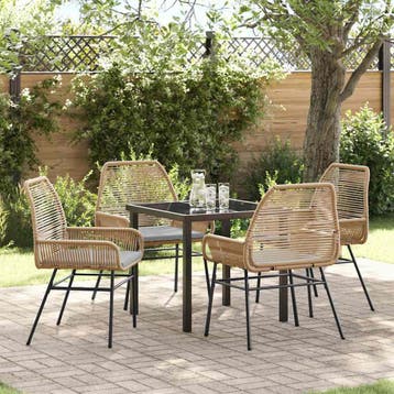 vidaXL Tuin eettafelset met kussen 5 pcs Bruin poly rattan, Verzenden, Nieuw, Rotan, 5 zitplaatsen