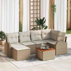 vidaXL Tuinbankenset met opslag 7 pcs Beige en Crème poly, Verzenden, Nieuw, Rotan, 7 zitplaatsen