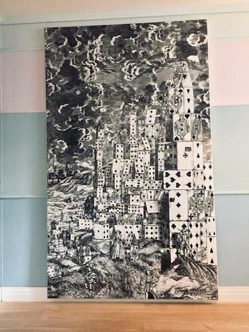 Piero Fornasetti - Paneel - Katoen - Citta delle Carte, Antiek en Kunst