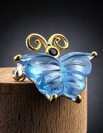Aquamarijn - Zilver - Broche - Butterfly Design, Antiek en Kunst