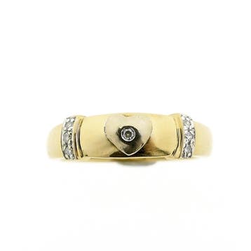 18 Krt. Bicolor gouden ring met hartje en diamant 0,07 ct., Gebruikt, Ophalen of Verzenden, 17 tot 18, Met edelsteen
