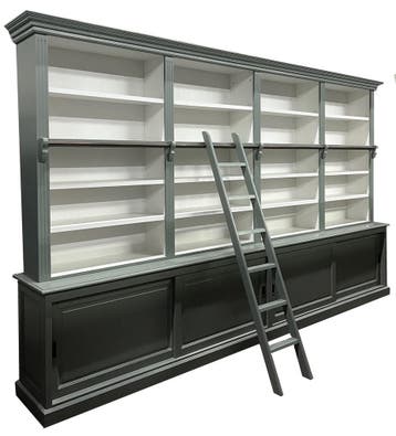 Boekenkast Engels groen - wit met trap Breda XXL 400 x 240cm, Huis en Inrichting, Kasten | Boekenkasten, Ophalen of Verzenden