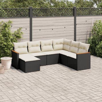 vidaXL 7-delige Loungeset met kussens poly rattan zwart, Tuin en Terras, Verzenden, Nieuw, Loungeset