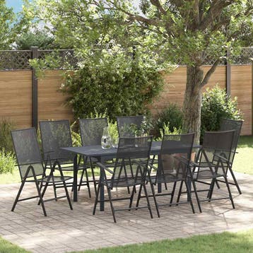 vidaXL Tuin eettafelset 9 st Antraciet Poedercoating staal, Verzenden, Nieuw, Meer dan 8 zitplaatsen