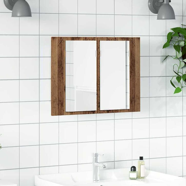 vidaXL Spiegelkast LED 60x12x45 cm bewerkt hout oud, Huis en Inrichting, Tafels | Kaptafels, Nieuw, Verzenden