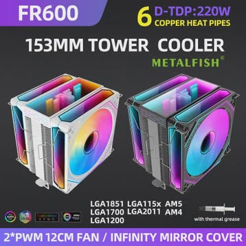 Metalfish FR600 CPU Air Cooler: 6 Heatpipes, ARGB PWM 12cm F, Verzenden, Nieuw