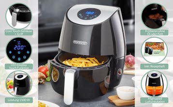 Heteluchtfriteuse Zwart RVS Kunststof 2,6L 1500W, Verzenden, Nieuw