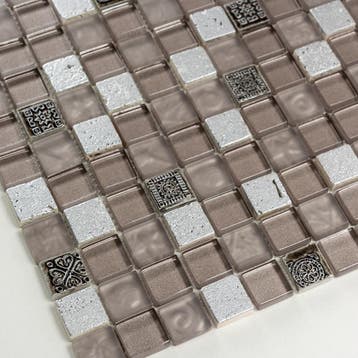 Zilver glasmix fossiel mozaiek 23x23mm op matten van 30x30 c, Verzenden, Nieuw