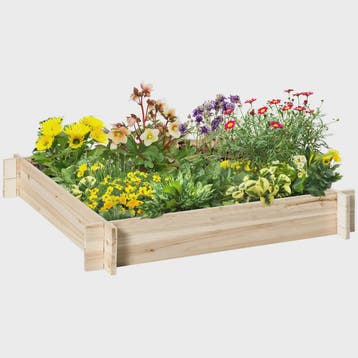 Outsunny Houten Verhoogde Stadstuin Bak - 100x100x16cm Natuu, Verzenden