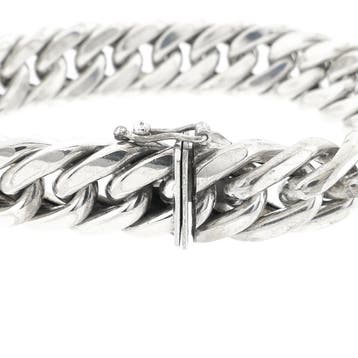 Massief zilveren gourmet schakelarmband, Sieraden, Tassen en Uiterlijk, Armbanden, Ophalen of Verzenden, Gebruikt, Zilver, Zilver