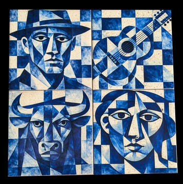 Galerie Teejo - TEEJO - ART TILES – Blue Cubist Quartet -
