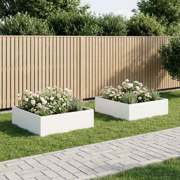 vidaXL Plantenbak 2 st Wit 100 x 100 x 30 cm Koudgewalst, 100 cm of meer, Verzenden, Nieuw, Metaal