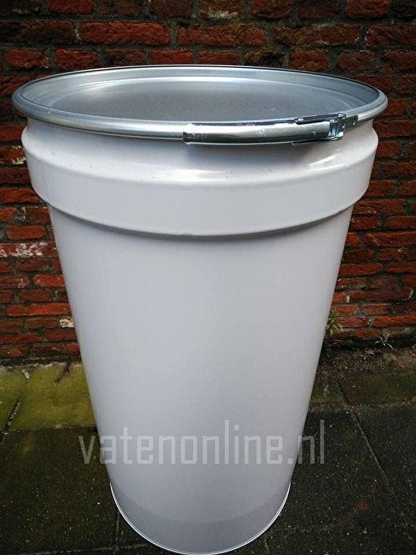 Witte metalen vaten, vaten ijzer, 120 Liter vat, dekselvat, Tuin en Terras, Regentonnen, Nieuw, Ophalen of Verzenden