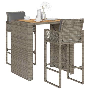 vidaXL 3-delige Tuinbarset met kussens poly rattan acacia, Verzenden, Nieuw, 2 zitplaatsen