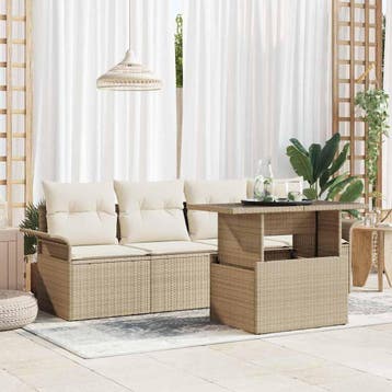 vidaXL Tuin Sofa Set 5 st Beige poly rattan, Verzenden, Nieuw, Rotan, 5 zitplaatsen