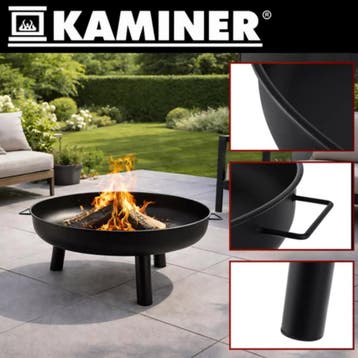 Kaminer Ronde vuurschaal 80 cm zwart met 3 poten en handg..., Tuin en Terras, Ophalen of Verzenden, Nieuw