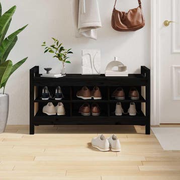 vidaXL Halbankje 110x40x60 cm massief grenenhout zwart, Verzenden, Nieuw