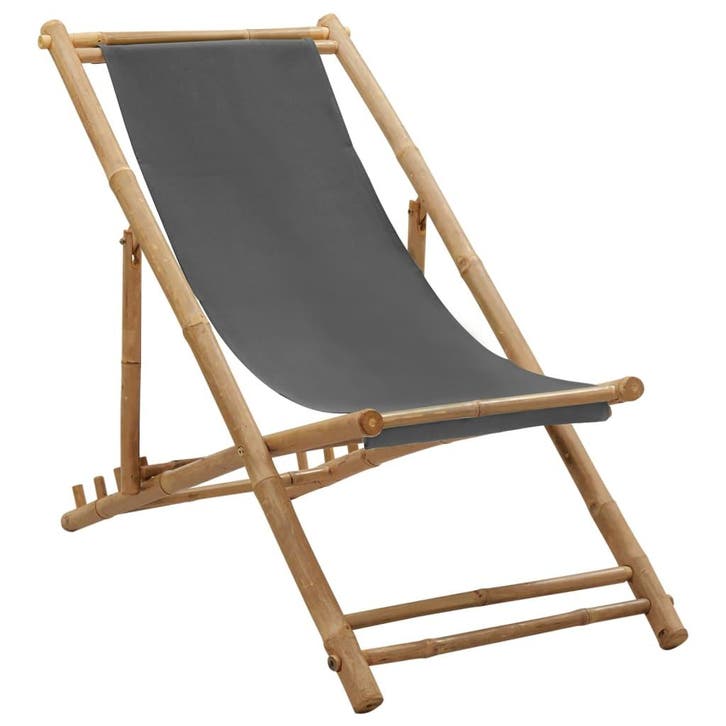 vidaXL Ligstoel bamboe en canvas donkergrijs, Tuin en Terras, Tuinstoelen, Nieuw, Verzenden
