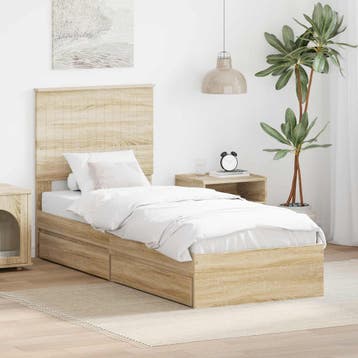 vidaXL Opslag bed met lade Sonoma Eiken 75 x 190 cm Bewerkt, Verzenden, Nieuw, Bruin, Hout