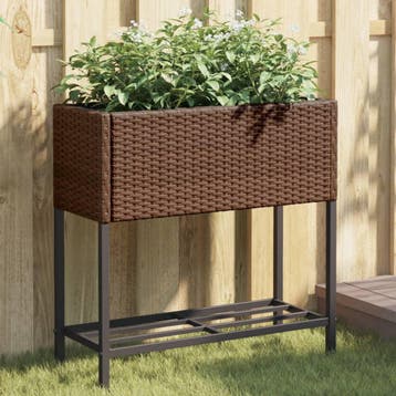 vidaXL Plantenbak met schap poly rattan bruin, Verzenden, Nieuw