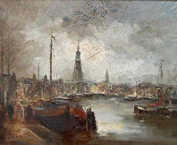 J Bevort (1917 - 1989) - Havengezicht, Antiek en Kunst