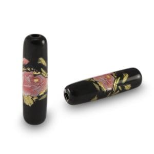 1 x Glaskralen tube bloem Black-rose red ca. 20x6mm (Ø2mm), Ophalen of Verzenden, Nieuw, Kraal