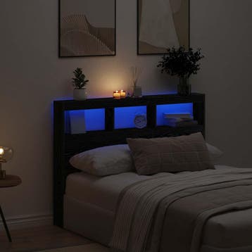 vidaXL Hoofdbordkast met LED 140x17x102 cm zwart, Verzenden, Nieuw, Zwart, Hout