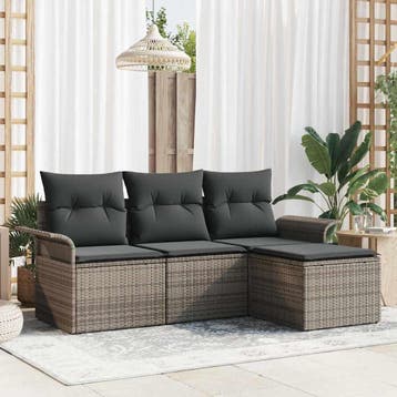vidaXL Tuin Sofa Set met kussen met opslag 4 pcs Grijs Poly, Tuin en Terras, Verzenden, Nieuw, Rotan, 4 zitplaatsen