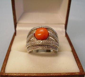 Zonder minimumprijs - Ring Zilver - 2.07ct. tw. Koraal -, Nieuw