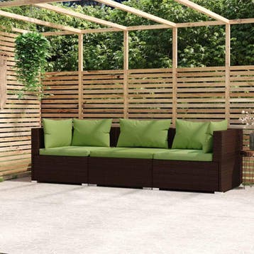 vidaXL Bank 3-zits met kussens poly rattan bruin, Verzenden, Nieuw