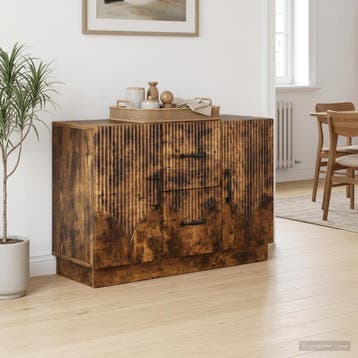 vidaXL Dressoir met lade Gerookt eiken 89 x 34,5 x 57 cm, Verzenden, Nieuw, Overige houtsoorten, Minder dan 50 cm