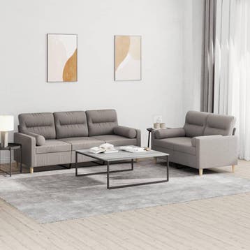vidaXL 2-delige Loungeset met kussens stof taupe, Verzenden, Nieuw, Vierpersoons of meer, Stof