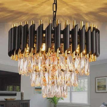 Luxe Zwarte Gouden Kristallen Kroonluchter met Verstelbare, Verzenden, Nieuw