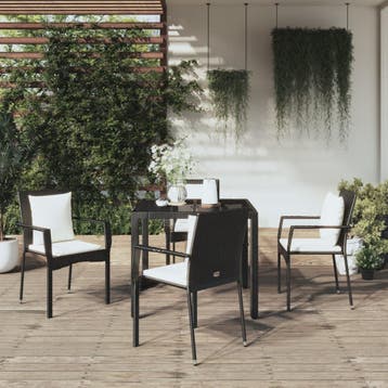 vidaXL 5-delige Tuinset met kussens poly rattan zwart, Verzenden, Nieuw, 4 zitplaatsen, Tuinset