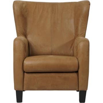 Leren fauteuil Hug - Kenia Brown (bruin) - Poten hout zwart, Nieuw, Ophalen of Verzenden, 75 tot 100 cm, Eigentijds, Klassiek, Retro, Romantisch
