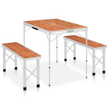 vidaXL Campingtafel inklapbaar met 2 banken aluminium bruin, Verzenden, Nieuw