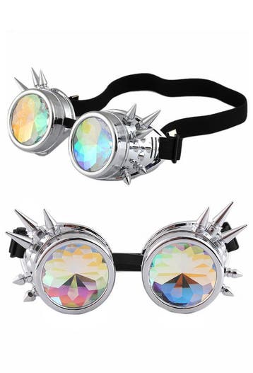 KIMU® Goggles Steampunk Bril Spikes Zilver Chroom Montuur Ca, Ophalen of Verzenden, Nieuw, Feestartikel, Carnaval