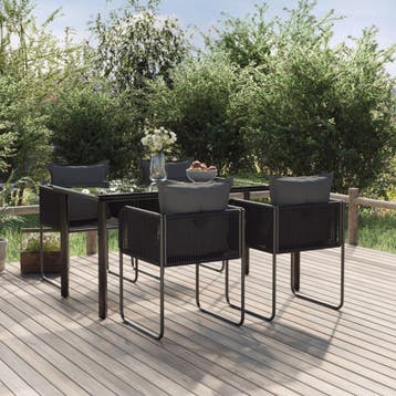 vidaXL 5-delige Tuinset zwart, 4 zitplaatsen, Verzenden, Nieuw, Rvs