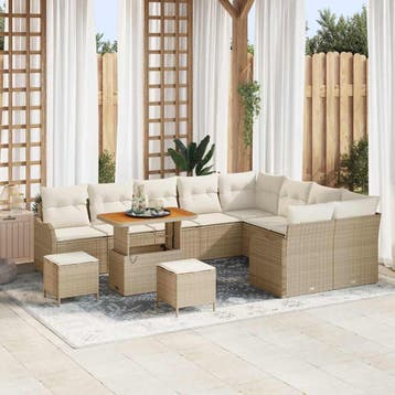 vidaXL Tuin Sofa Set 12 st 11-Aantal zitplaatsen Beige en, Verzenden, Nieuw, Rotan, 2 zitplaatsen