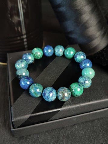 Kostbaar armband met malachiet en azuriet - Groen- en