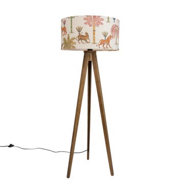 Vloerlamp hout met kap multicolor en dierenprint 50cm -, Verzenden, Nieuw, Hout, Modern