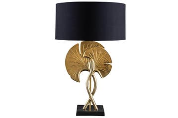Tafellamp GINKGO 62 cm met gouden katoenen kap en zwarte kap, Huis en Inrichting, Ophalen of Verzenden, Nieuw