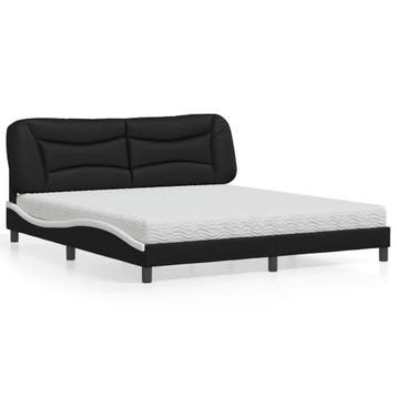 vidaXL Bed met matras Hvar kunstleer zwart en wit 180x200, Overige materialen, Eenpersoons, Verzenden, Zwart