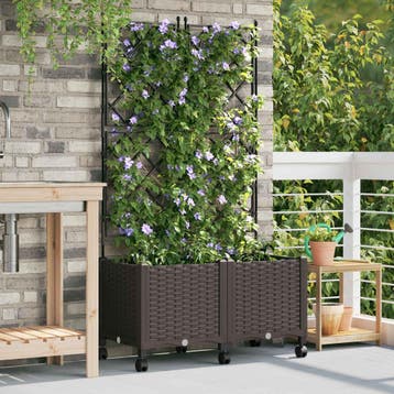 vidaXL Tuinplantbak met schutting en wielen 2 st Bruin PP, Tuin en Terras, Verzenden, Nieuw, Minder dan 60 cm, 60 cm of meer