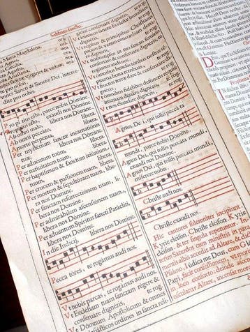 Romae - Foglio Messale Papa Pio V, Tetragramma, Spartito, Antiek en Kunst